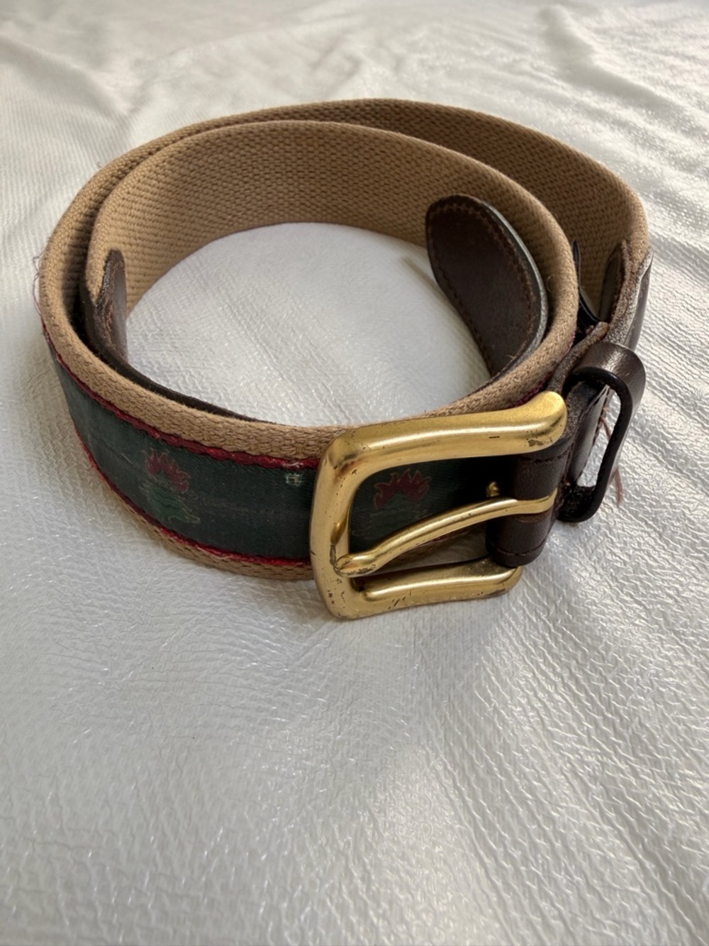 Vineyard Vines Green and Brown Canvas Belt with Brass Buckle